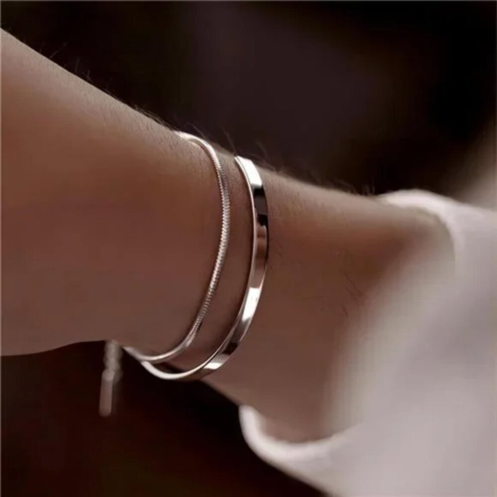 925 Sterling Silver Cuff Snake Box Cuban Link Chain Bangle Bracelet - Picture 3 of 8